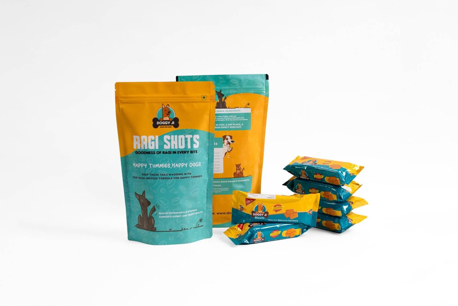 Doggy Ji Pawsome Duo : Doggy Ji Biscuits (with Chicken Extracts) - 24 Packets + Ragi Shots - 2 Pouchs