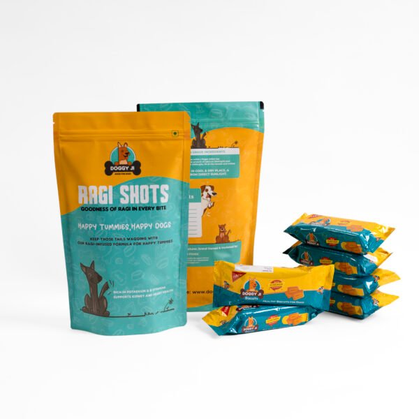 Doggy Ji Pawsome Duo : Doggy Ji Biscuits (with Chicken Extracts) - 24 Packets + Ragi Shots - 2 Pouchs