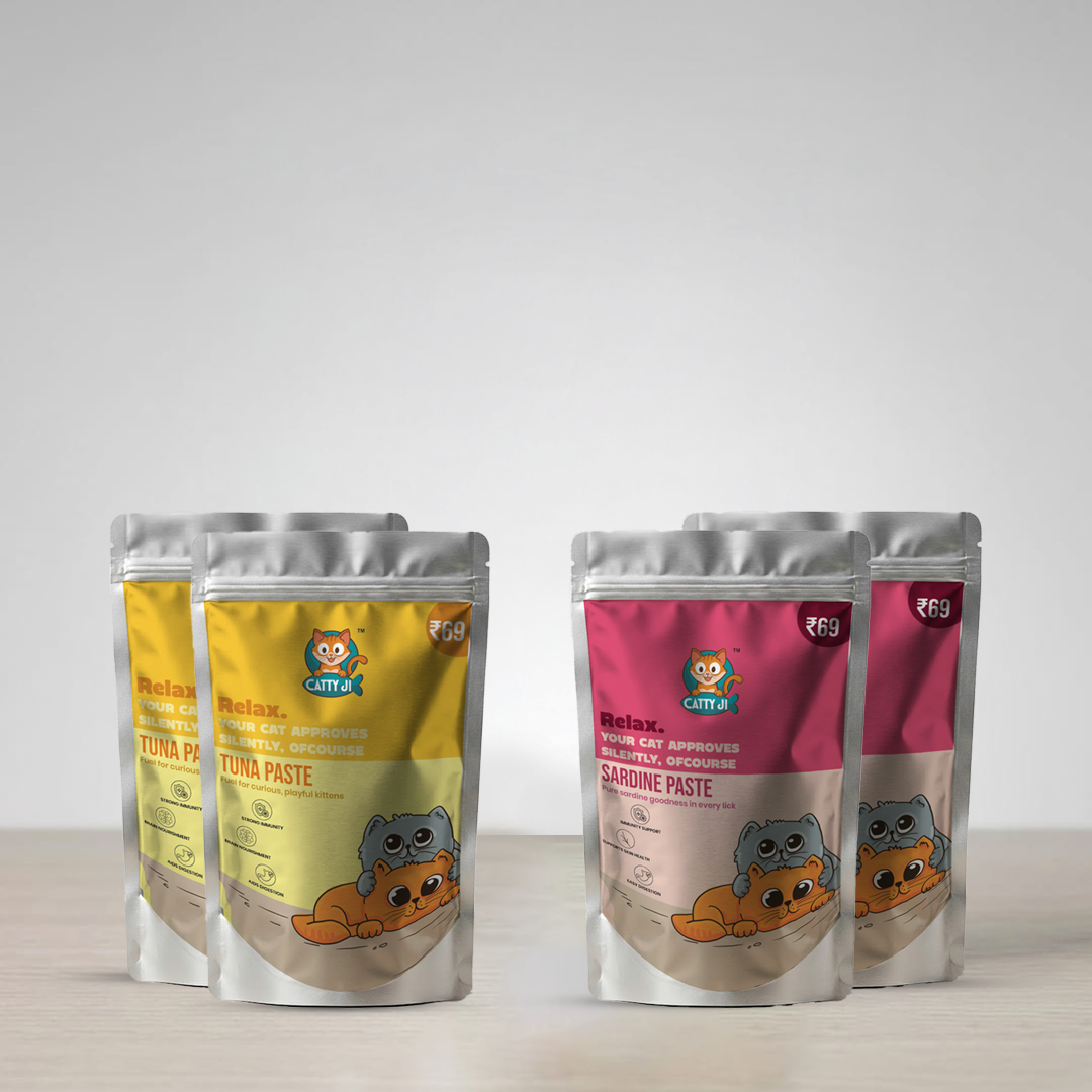 2 Packs of Sardine & 2 Packs of Tuna Paste Combo for Cats