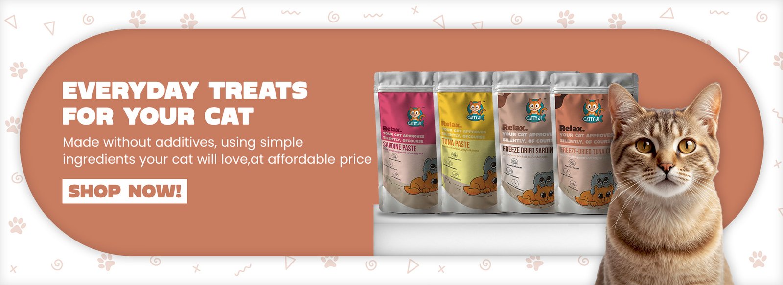 catty ji cat treats banner with healthy and affordable cat food